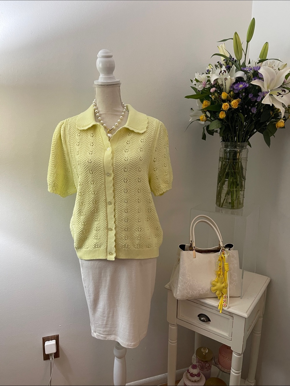 Free Assembly Pale Yellow Short-Sleeve Knit Button-Front Top